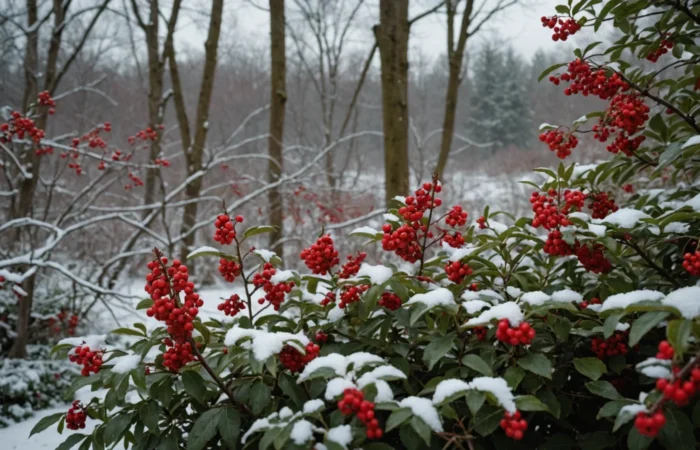 arbuste à baies rouges en hiver